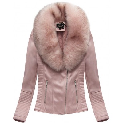 Dámska zimná zamatová bunda ružová (6501)