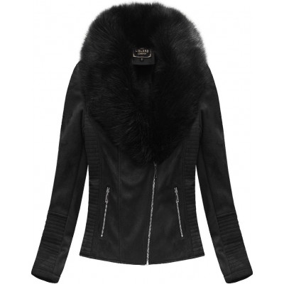 Dámska zimná zamatová bunda čierna (6501)