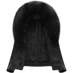 Dámska zimná zamatová bunda s kožušinou čierna (6502)