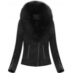 Dámska zimná zamatová bunda s kožušinou čierna (6502)