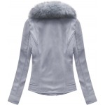 Dámska zamatová zimná bunda šedo-fialová (6502BIG)