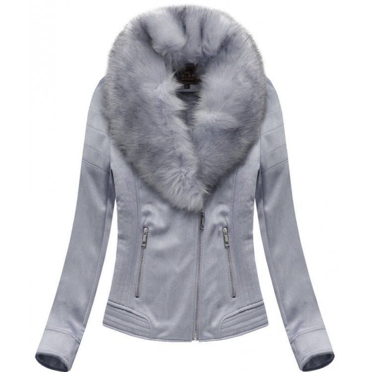 Dámska zamatová zimná bunda šedo-fialová (6502BIG)