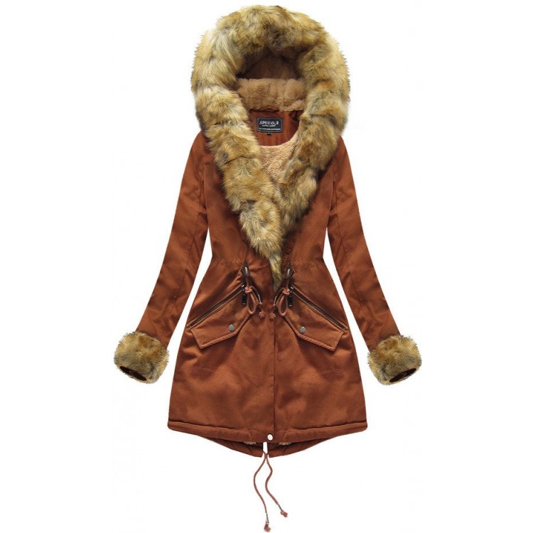 Bavlnená dámska zimná bunda karamelová  (XW801X)