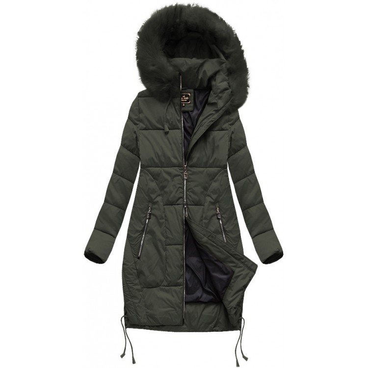 Dámska zimná bunda s kapucňou khaki (7690BIG)