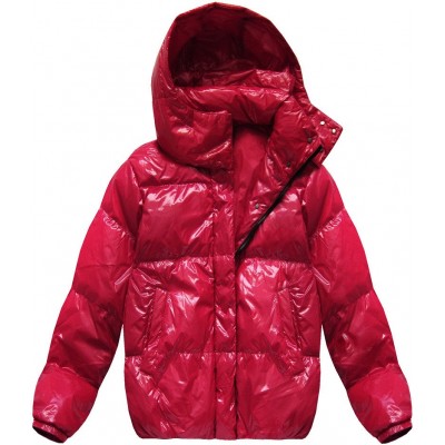 Dámska lesklá zimná oversize bunda červená (7121)