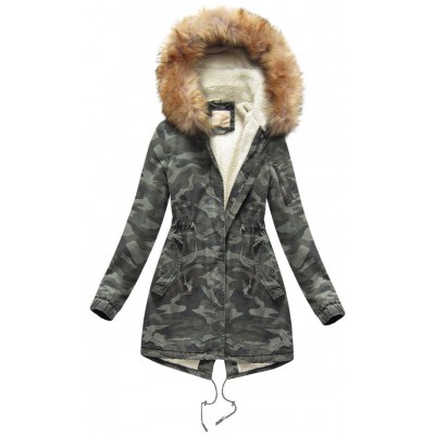 Dámska bavlnená zimná bunda parka khaki (B1309)