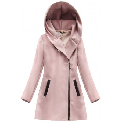 Dámsky vlnený kabát ružový (6766)