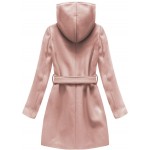 Dámsky kabát s kapucňou ružový (6798)