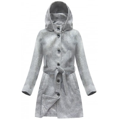 Dámsky kabát s kapucňou šedý (6798)
