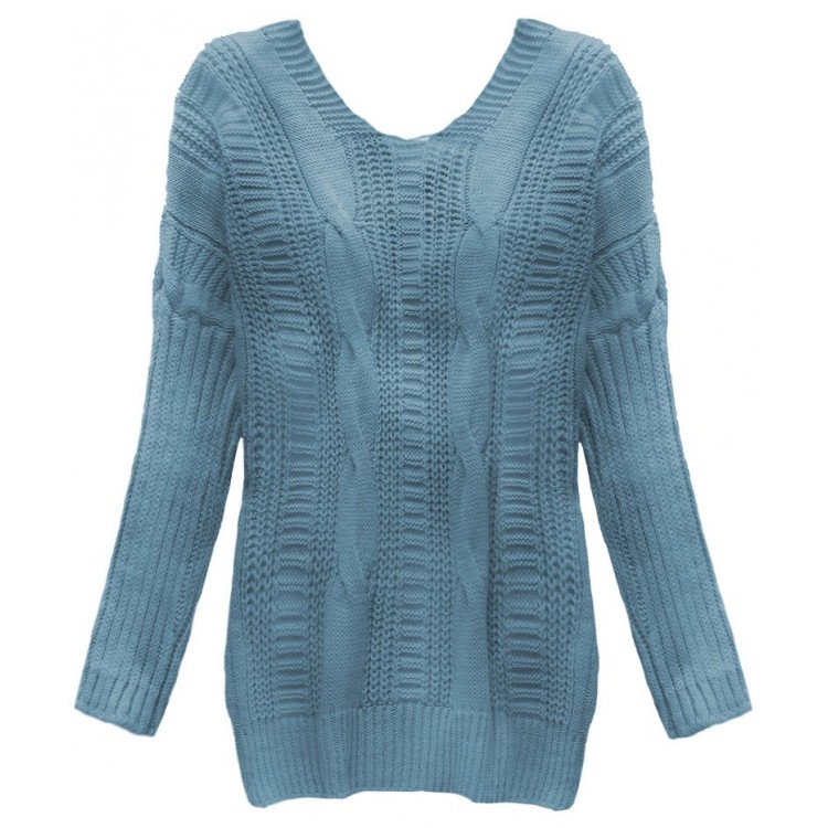 Dámsky sveter s viazaním na chrbte modrý (183ART)