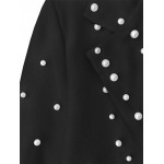 Dlhý dámsky kabát s perlami čierny (195ART)