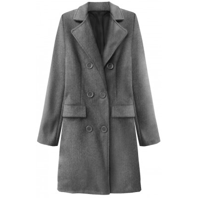 Dámsky dvojradový jarný kabát šedý (22791)