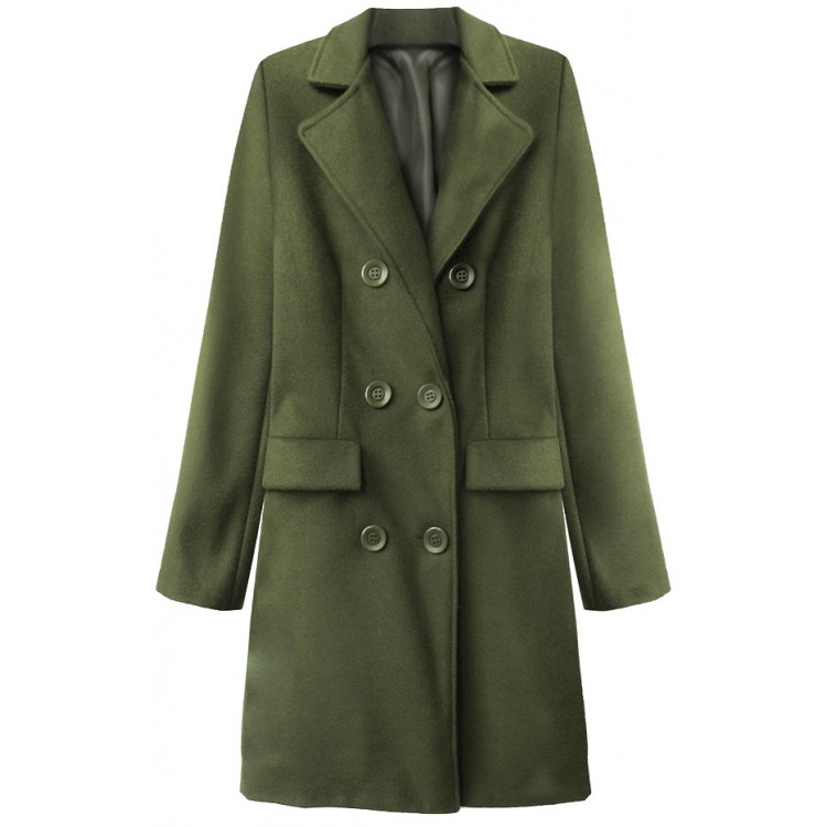 Dámsky dvojradový jarný kabát khaki (22791)