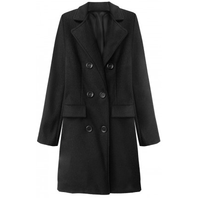 Dámsky dvojradový jarný kabát čierny (22791)