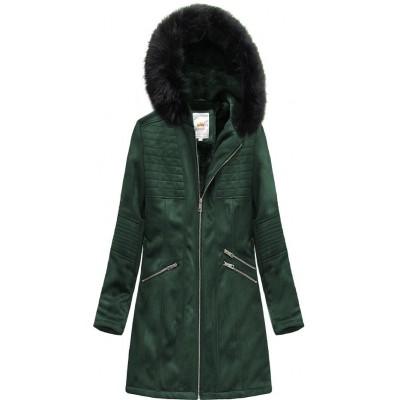 Dámska zamatová bunda s kapucňou zelená (6516)