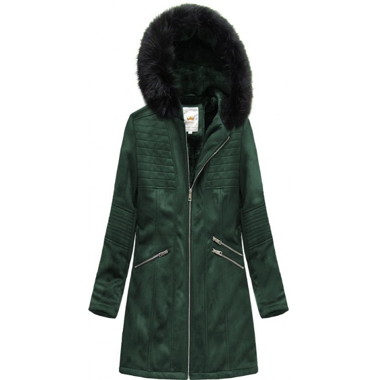 Dámska zamatová bunda s kapucňou zelená (6516)