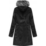 Dámska zamatová bunda s kapucňou čierna (6516)