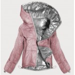 Dámska obojstranná jesenná bunda šedo-ružová (B9553)