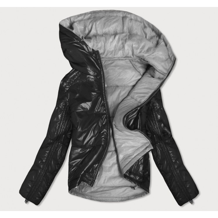 Dámska obojstranná jesenná bunda čierno-šedá (B9553)