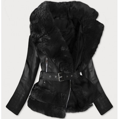 Dámska koženková bunda s kožušinou čierna (0580)