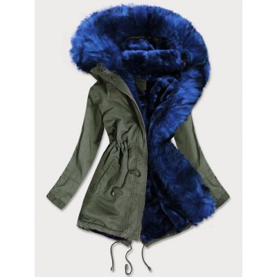 Dámska zimná bunda parka khaki-modrá (D-216#)
