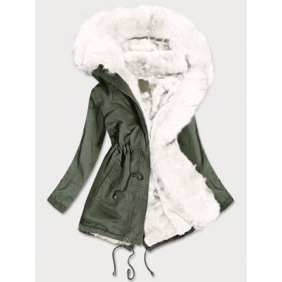 Dámska zimná bunda parka khaki-biela (D-216#)