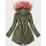 Dámska zimná bunda parka khaki-ružova (X619X)
