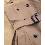 Tenký dámsky kabát z kombinovaných materiálov béžový (YR2027)