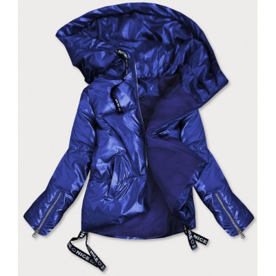 Dámska lesklá krátka zimná bunda modrá (632ART)