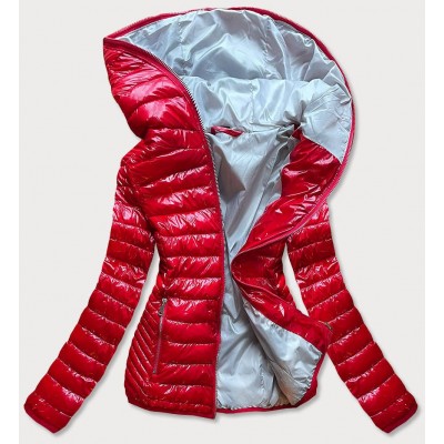 Prešívaná dámska jarná bunda s kapucňou červená (B9561)