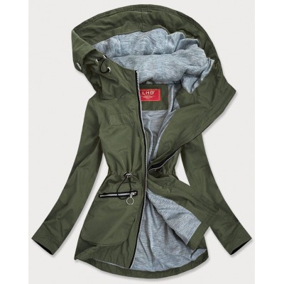 Ľahká dámska jarná bunda s kapucňou khaki (TLR245)