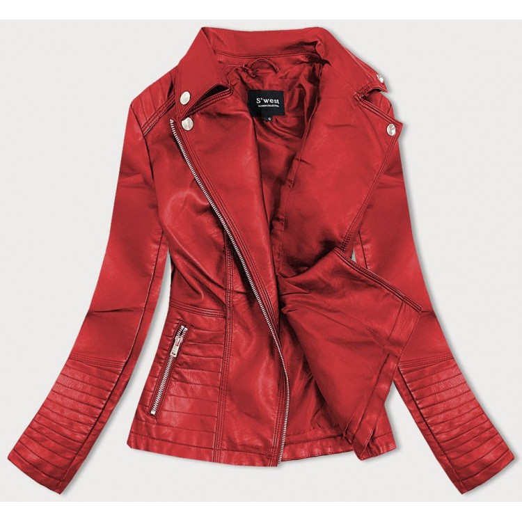 Dámska koženkovaá bunda červená (B0113)
