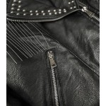 Dámska koženková bunda s reťazami čierna (V2979)