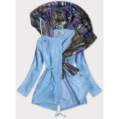 Dámska jarná bunda s ozdobnou kapucňou modrá (YR2022)