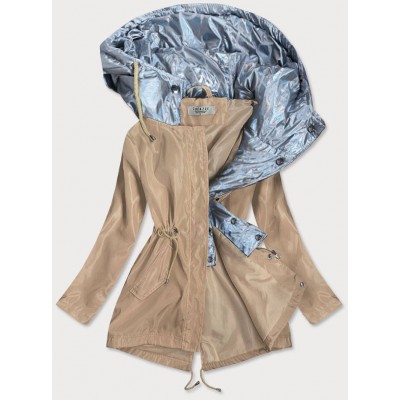 Dámska jarná bunda s ozdobnou kapucňou béžová/strieborná  (YR2022)