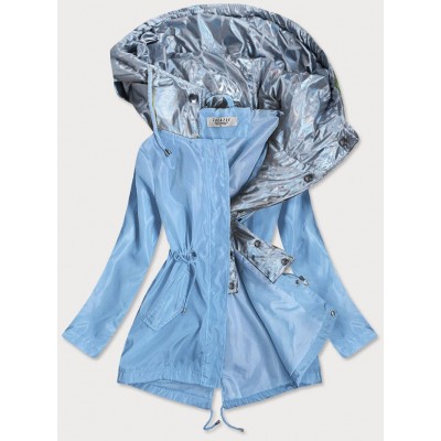 Dámska jarná bunda s ozdobnou kapucňou modro-strieborná  (YR2022)
