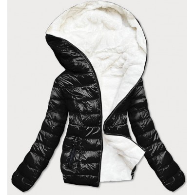 Krátka dámska zimná bunda čierno-biela  (B9580-1001)
