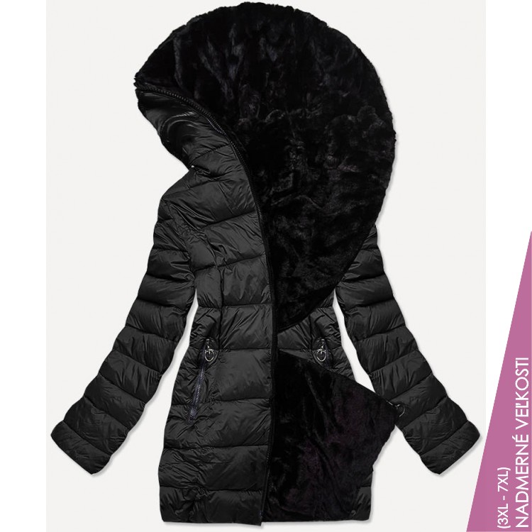 Dámska obojstranná zimná bunda čierna (B9581-1)