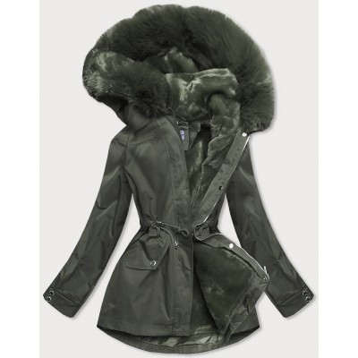 Dámska zimná bunda s odopínateľnou teplou podšívkou khaki (B2717-11)