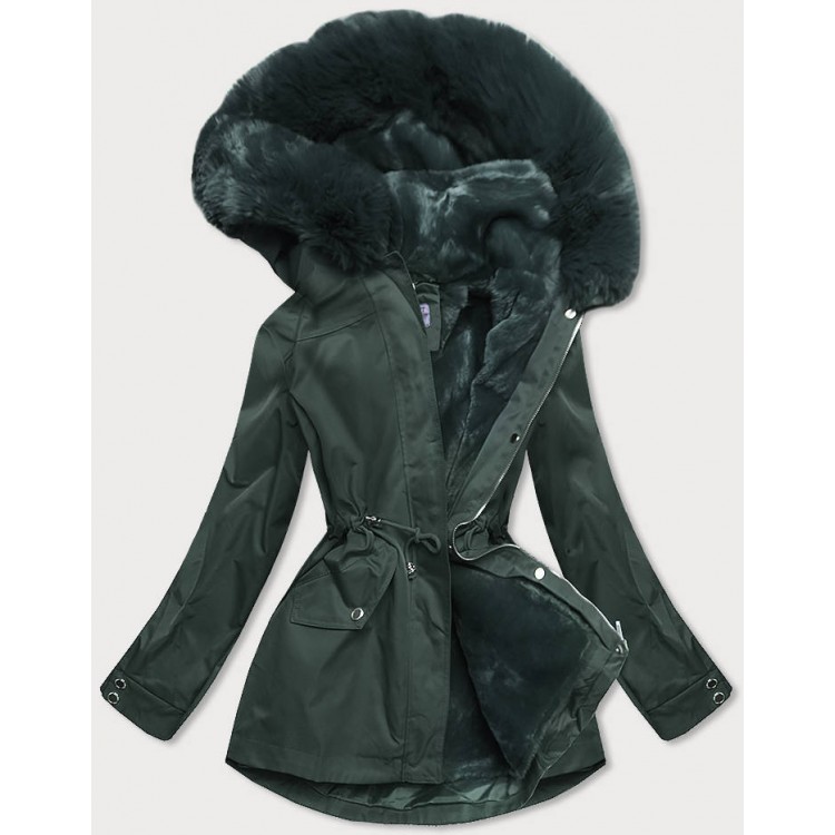Dámska zimná bunda s odopínateľnou teplou podšívkou tmavozelená (B2717-10)