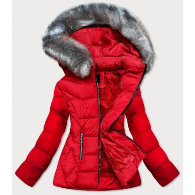 Dámska prešívaná zimná bunda s kapucňou červená (R-9903)