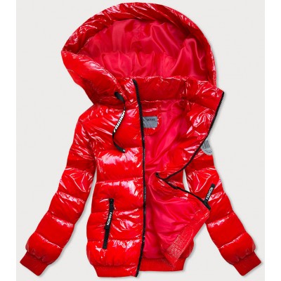 Dámska lesklá zimná bunda červená (B9779-4)
