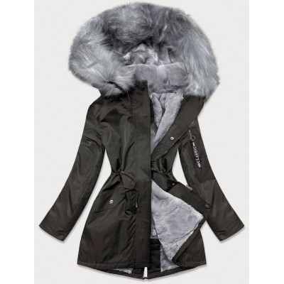 Dámska zimná bunda parka khaki-šedá  (B532-11070)