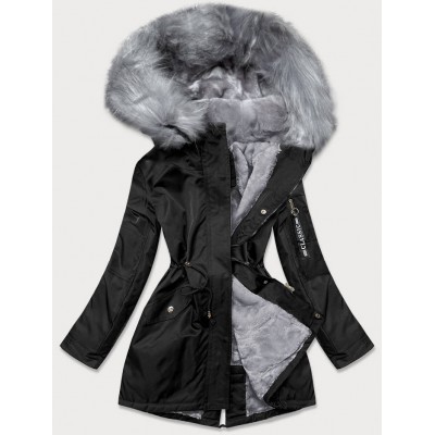 Dámska zimná bunda parka čierno-šedá  (B532-11070)