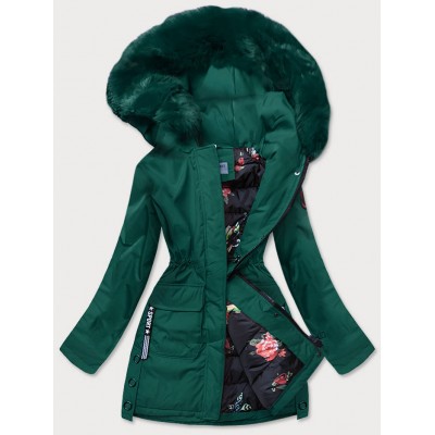 Dámska zimná bunda s ozdobnou podšívkou zelená  (B9576-10)