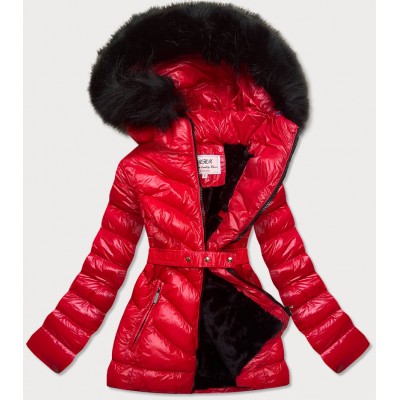 Lesklá dámska zimná bunda červená (W673)