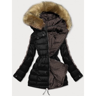 Dámska obojstranná zimná bunda čierno-hnedá (MHM-W556)