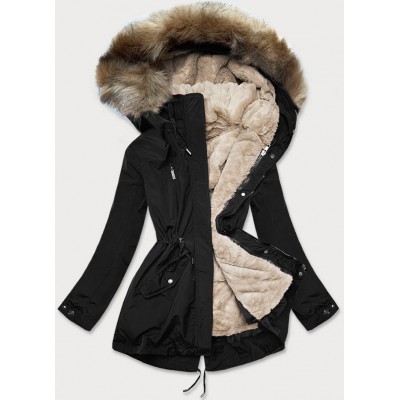 Dámska zimná bunda čierno-bežová (W553)