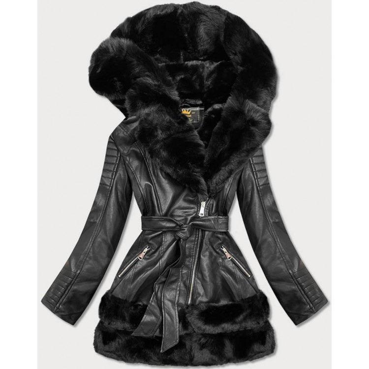 Dámska koženková zimná bunda čierna  (5544)