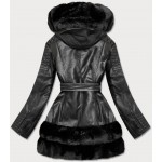 Dámska koženková zimná bunda čierna (5544BIG)